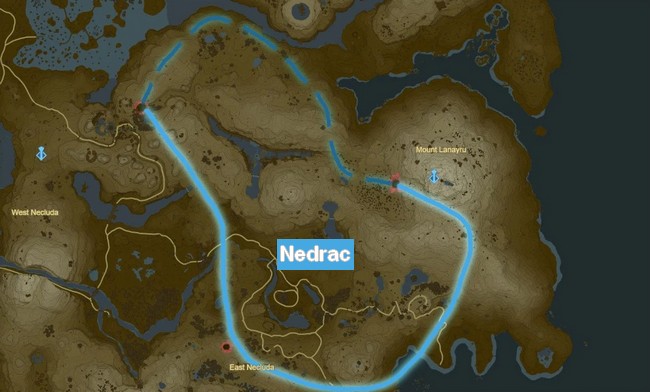 Le trajet de Nedrac dans Zelda Tears of the Kingdom