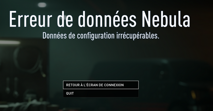 Erreur de données Nebula : Données de configuration irrécupérables