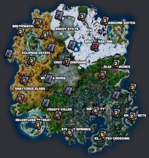 Emplacements coffres-forts dans dans le chapitre 4 de la saison 4 Fortnite