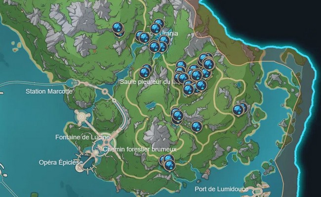 Emplacements Lys lacmineux dans Genshin Impact