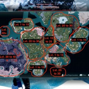 Carte des niveaux des ennemis par zone dans Palworld 