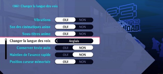 Changer la langue dans Persona 3 Rechargement