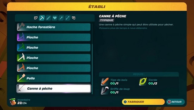 fabriquer une Canne à pêche sur Lego Fortnite