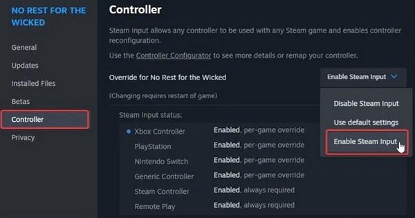 corriger le problème de la manette qui ne fonctionne pas dans No Rest for the Wicked