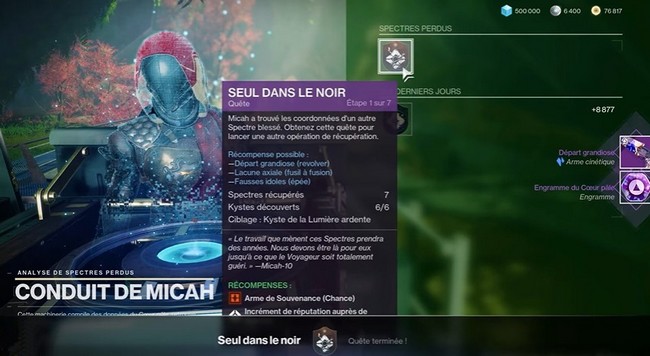 quête Seul dans le noir destiny 2