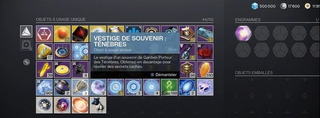 vestige de souvenir ténèbres destiny 2