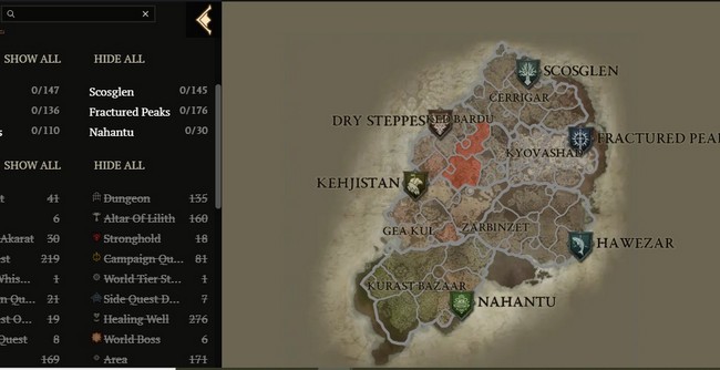 Carte interactive Diablo 4 Vessel of Hatred