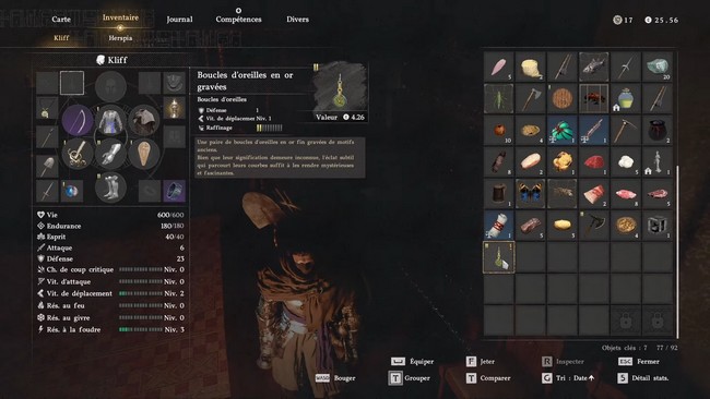 boucle d’oreille en or gravée