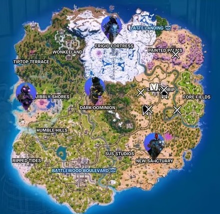 Emplacements des boss de Fortnite Chapitre 7 Saison 2
