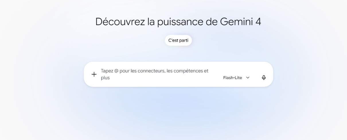 L’accueil Web de Gemini présente la zone de message. Cette capture a été réalisée sans connexion à un compte.