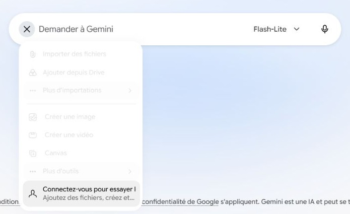 Le menu d’outils demande ici une connexion avant l’importation de fichiers.