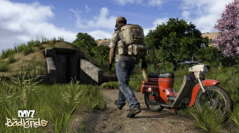 Un survivant approche une entrée souterraine près de sa Jana dans DayZ Badlands