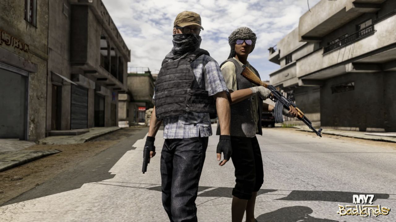 Deux survivants avec protections du visage et lunettes