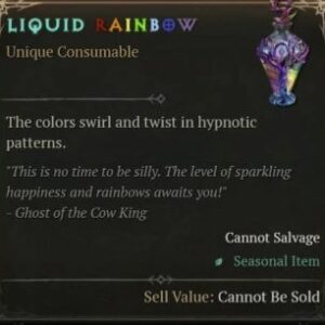 Infobulle de Liquid Rainbow, le consommable saisonnier qui ouvre Whimsyshire dans Diablo 4