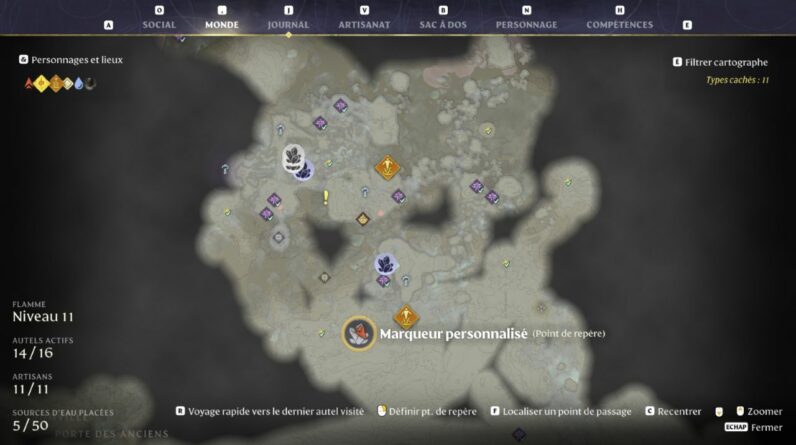 Carte du secteur de basalte au sud du Berceau des cendres dans Enshrouded