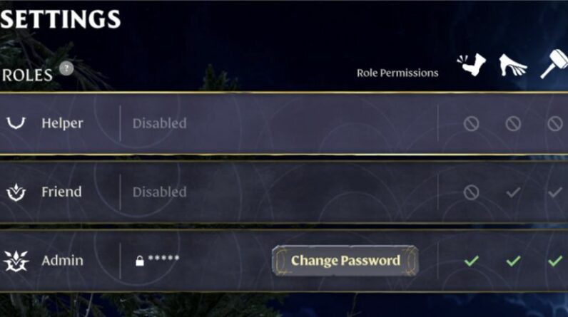 Menu officiel des paramètres d’hôte et des rôles de serveur dans Enshrouded