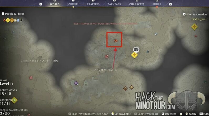 Carte du gisement de diamant près de la porte antique dans Enshrouded 1.0
