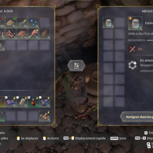 Interface des meules et bouton Naviguer dans les procédés dans Enshrouded