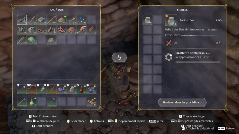 Interface des meules et bouton Naviguer dans les procédés dans Enshrouded