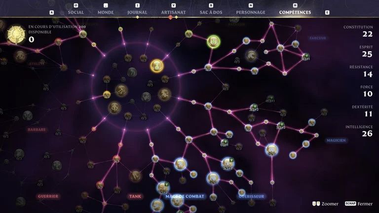 Répartition des points dans les branches de compétences Enshrouded