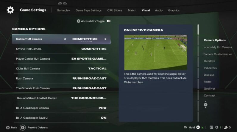 Menu de choix des caméras en ligne et hors ligne dans FC 27