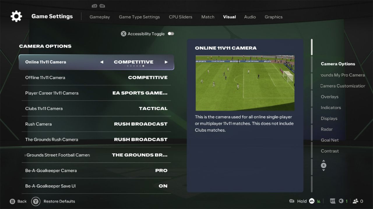 Menu de choix des caméras en ligne et hors ligne dans FC 27