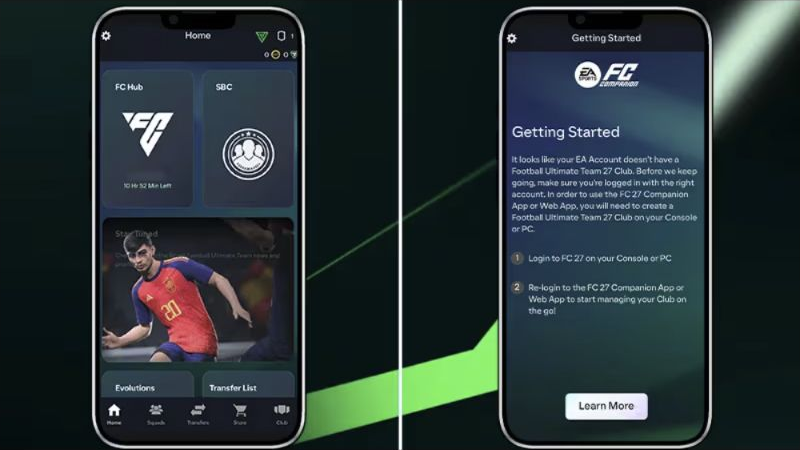 Accueil et message de démarrage de l’application Compagnon FC 27