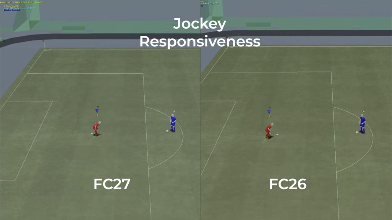 Comparaison officielle du jockey dans FC 27 à gauche et FC 26 à droite