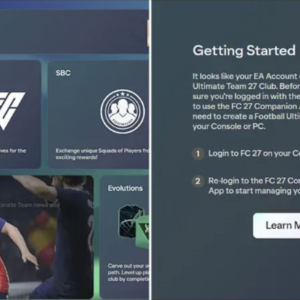 Web App FC 27 affichant le message demandant de créer un club Ultimate Team sur console ou PC