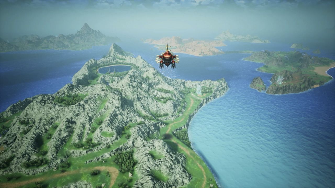 Aéronef survolant la carte du monde de Final Fantasy Resonance