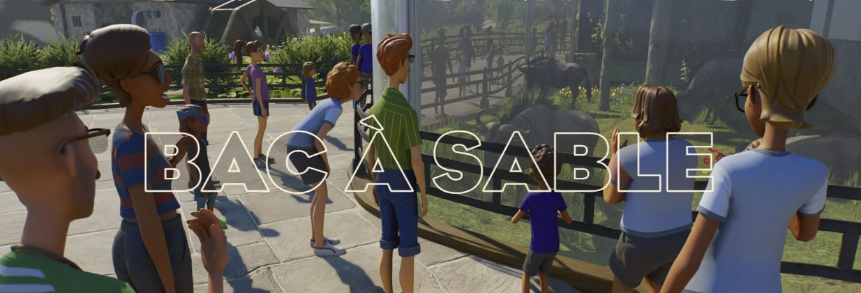 Visiteurs devant un habitat dans le mode Bac à sable de Planet Zoo 2
