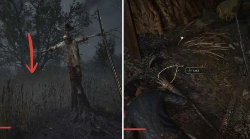 Repère de l’épouvantail et pendentif près du corps au pied de l’arbre dans Valor Mortis