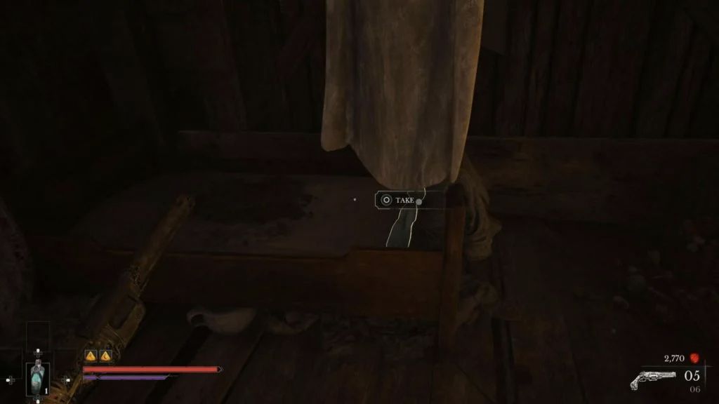 Jouet à ramasser sur le lit dans la maison ouverte avec la Weathered Key dans Valor Mortis