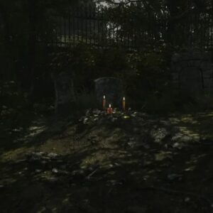 Tombe éclairée par des bougies où chercher le ruban rouge près de Village Church dans Valor Mortis