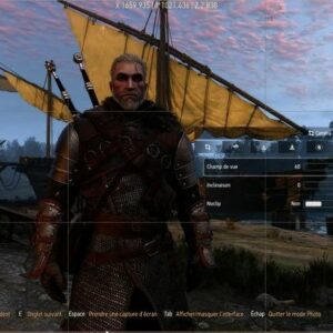 Interface française du mode Photo The Witcher 3 avec commandes et réglages de caméra